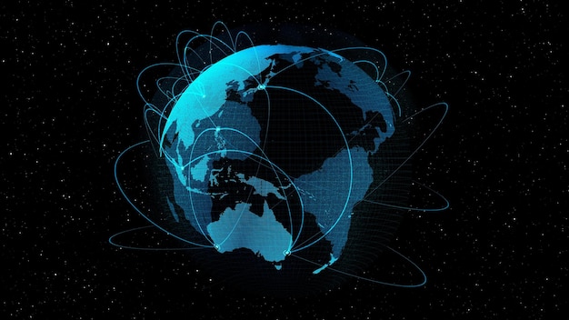 Rete globale e connessione Internet nel globo terrestre orbitale