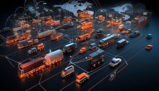 Rete logistica 3D Illustrazione della connessione di trasporto globale