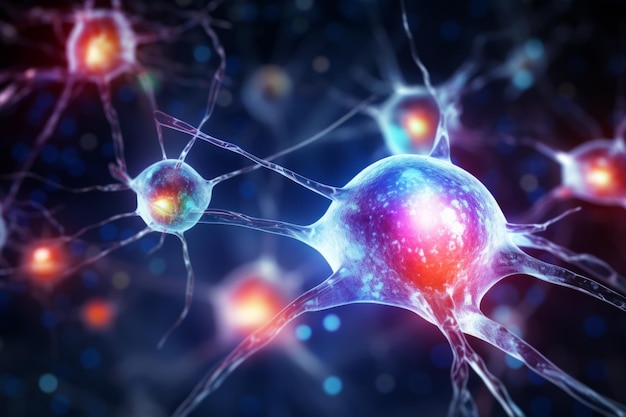 Rete neurale delle cellule neuronali al microscopio neuro ricerca scienza informazioni sul segnale cerebrale