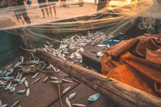 Reti da pesca attrezzatura da pesca o attrezzatura come sfondo di texture con luce solare naturale e ombra Sfondo blu testurizzato di reti da pesca primo piano design marino per artigianato di pescatori