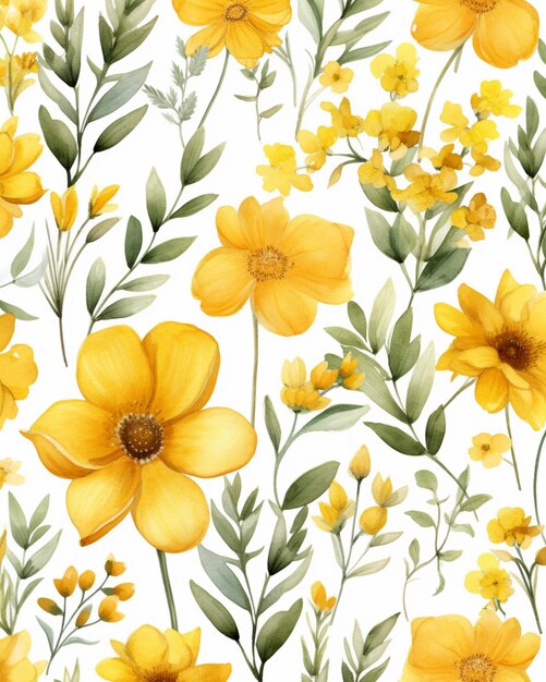 Reticoli senza giunte dell'acquerello di fiori gialli