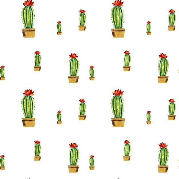 Reticolo di fiore rosso verde cactus. Un'illustrazione ad acquerello. Trama disegnata a mano. Dorso bianco isolato.