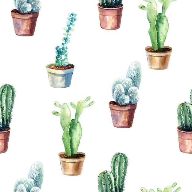 Reticolo senza giunte dell'acquerello con cactus