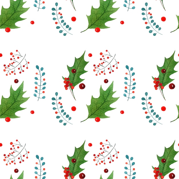 Reticolo senza giunte dell&#39;acquerello con elementi di Natale disegnati a mano tradizionali