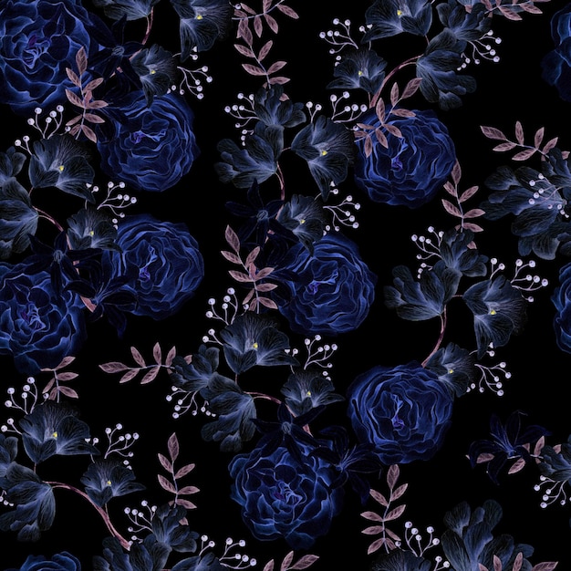 Reticolo senza giunte dell'acquerello con fiori di peonia e delphinium. Illustrazione.