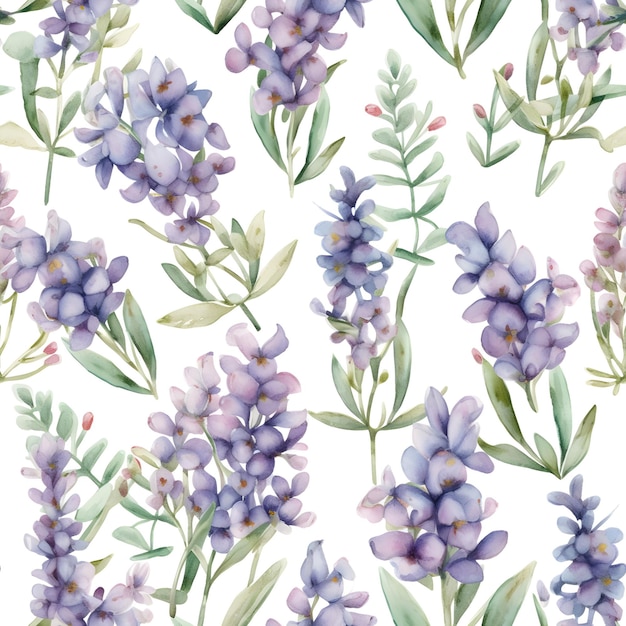 Reticolo senza giunte dell'acquerello con sfondo di illustrazione floreale lavanda AI generato