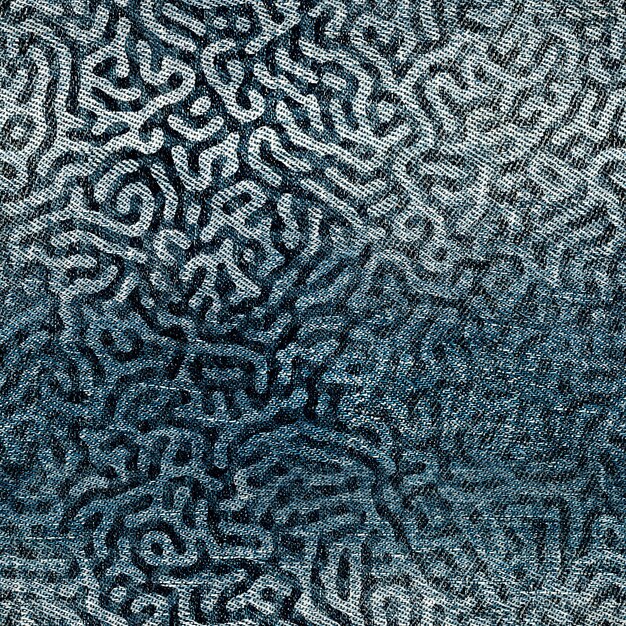 Reticolo senza giunte di diffusione di reazione astratta. Baskground creativo in denim. Carta da parati infinita di arte di linea organica. Turing design generativo. Design per tessuto, stampa tessile, superficie, carta da imballaggio, copertina