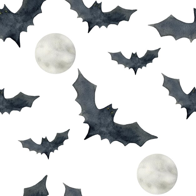 Reticolo senza giunte di halloween dell'acquerello con pipistrello e luna per la vacanza