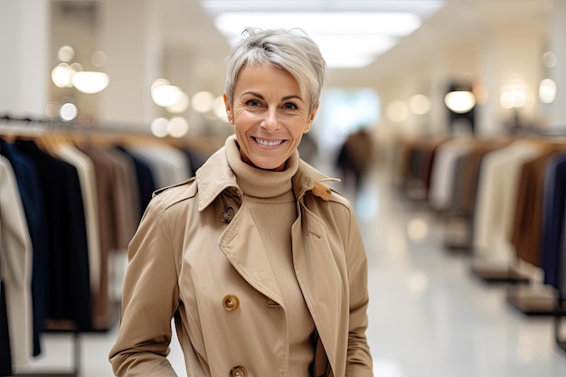 Retrato de hermosa mujer madura de compras en un centro commerciale Posando sonriente