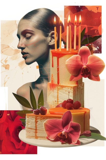 Retro Birthday Bash degli anni '80 ispirato all'arte del collage Celebrando con candele di torta e dolci sorprese
