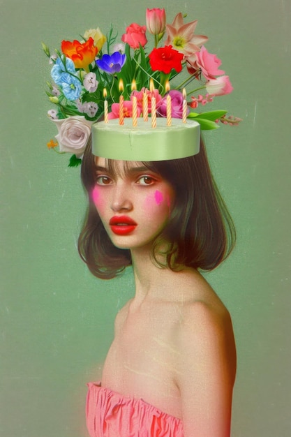 Retro Birthday Bash degli anni '80 ispirato all'arte del collage Celebrando con candele di torta e dolci sorprese