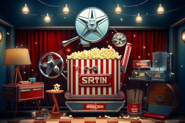 Retro Cinema Retro Cinema Backdrop Vintage Movie Posters Bac Creative Design Live Stream Background