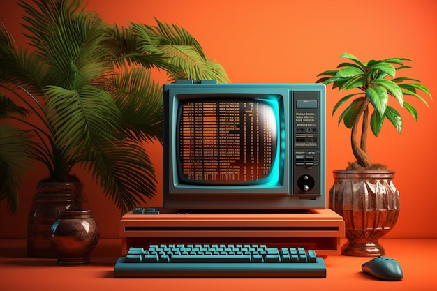 Retro computer e tecnologia con monitor e hardware