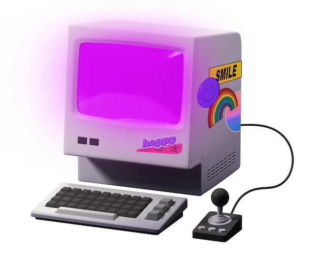 Retro gaming computer png 3D adesivo sfondo trasparente