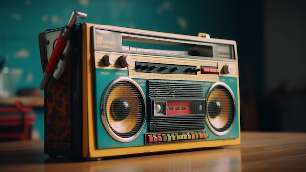 Retro Soundwaves Un nostalgico registratore a cassette Ghetto Blaster scanalature per le melodie degli anni passati