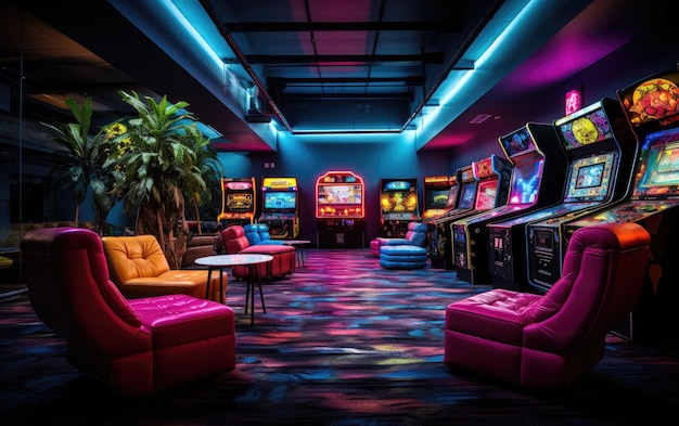 Retro Themed Arcade Nirvana con il bagliore al neon