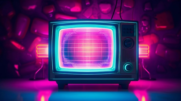 Retro tv in stile cyberpunk colori neon vivaci