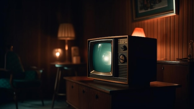 Retro TV su una tavola di legno Ai generativa