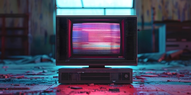 Retro VHS scanlines sullo schermo TV con pixel glitch damage background Concept Retro Aesthetic VHS Scanlines Pixel Glitch TV Screen Effect Vintage Style