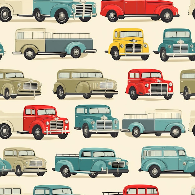 Retro Vintage Trucks Pattern digitale senza cuciture