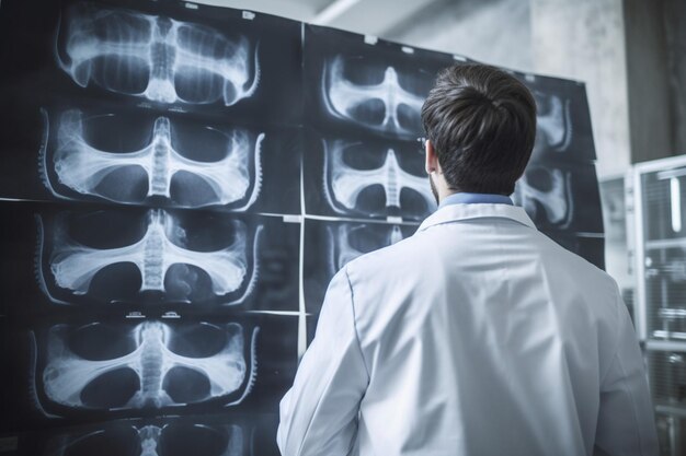retrovisione dei raggi X d'esame del medico maschio