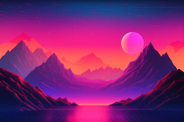 Retrowave o synthwave stile poster sfondo sfondo notte griglia poster generativa ai