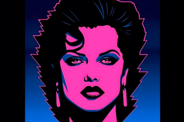 Retrowave synthwave ritratto di una giovane donna vaporwave anni '80 fantascienza moda futuristica stile poster Rete neurale AI generata