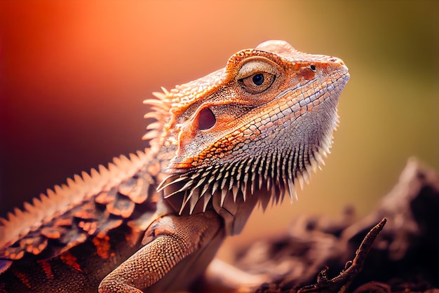 Rettile Pogona su sfondo sfocato Primo piano