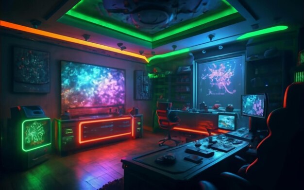 Rgb Game Chair con illuminazione al neon Rgb Game Room con PC