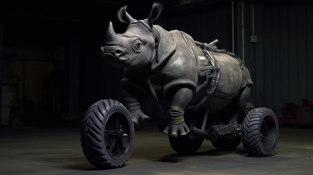 Rhino su un fathog moto dramma mean looking Generative Ai