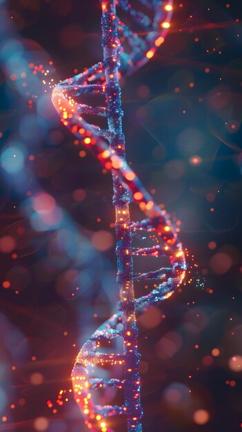 Riassunto Filamento di DNA 3D olografico con effetti luminosi