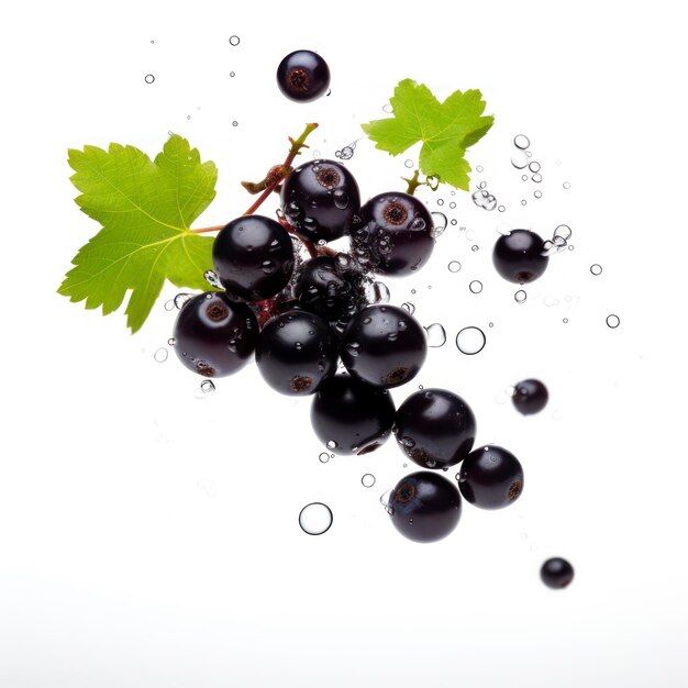 Ribes nero galleggiante isolato su sfondo bianco