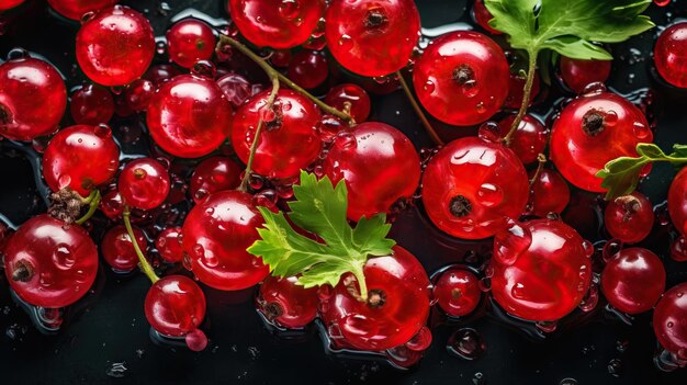 Ribes rosso maturo fresco con sfondo di gocce d'acqua Sfondo di bacche Generative AI