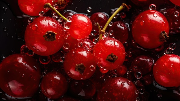 Ribes rosso maturo fresco con sfondo di gocce d'acqua Sfondo di bacche Generative AI