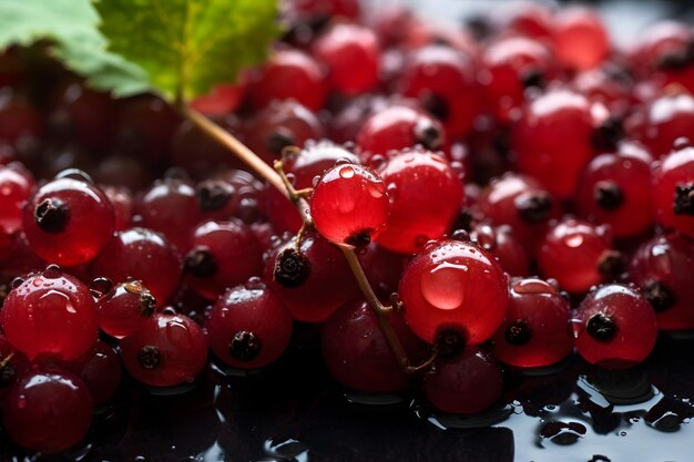 Ribes rosso su un piatto con gocce d'acqua