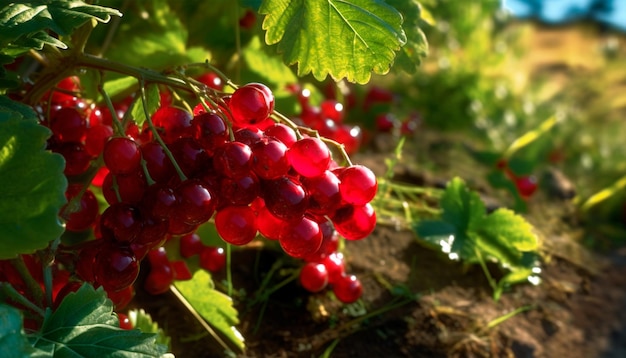 Ribes rosso su una vite con foglie