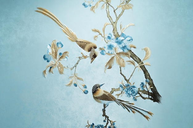 Ricamo tradizionale cinese di fiori e uccelli da parete