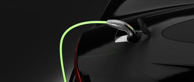 Ricarica di auto sportive elettriche assolutamente generiche e senza marchio Rendering 3d del concetto di veicolo elettrico futuro