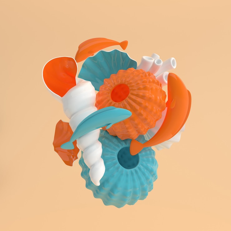 Foto ricci di mare conchiglie carpe e coralli rendering set