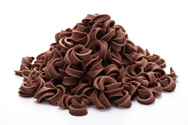 Riccioli di cioccolato su sfondo bianco