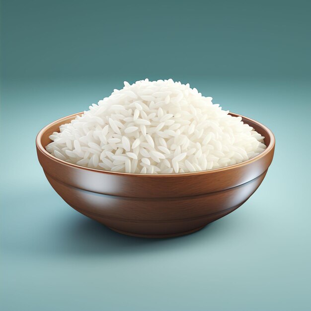 RICE cotto in 3D in stile clip art in ciotola semplice