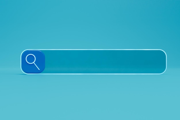 Ricerca di informazioni sulla barra di ricerca del browser Internet su un rendering 3d di sfondo blu