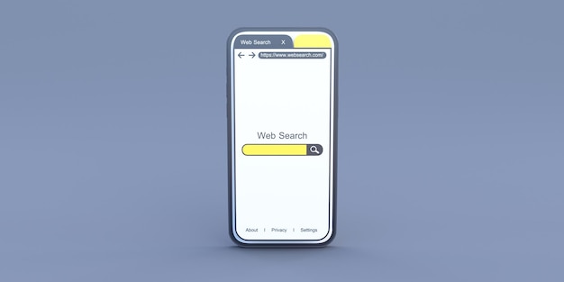 ricerca web del telefono intelligente sullo sfondo nero rendering 3D