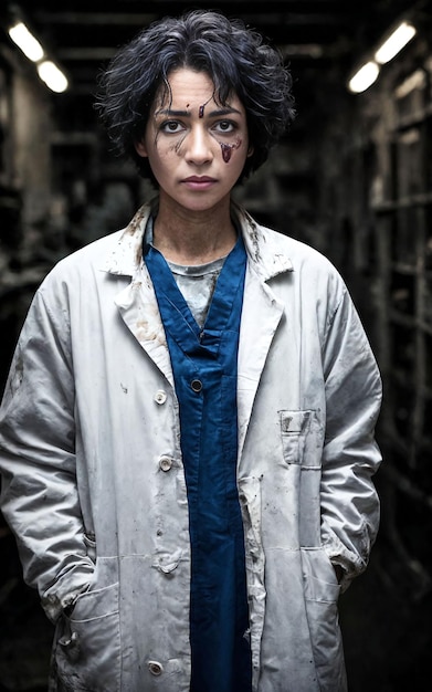 Ricercatore scienziato che indossa un camice da laboratorio strappato al laboratorio IA generativa