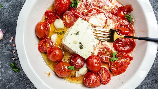 Ricetta di pasta al forno alla feta di tendenza a base di pomodorini, formaggio feta, aglio e timo