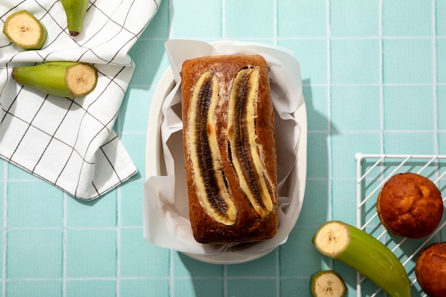 Ricetta in vista dall'alto con banana di banana