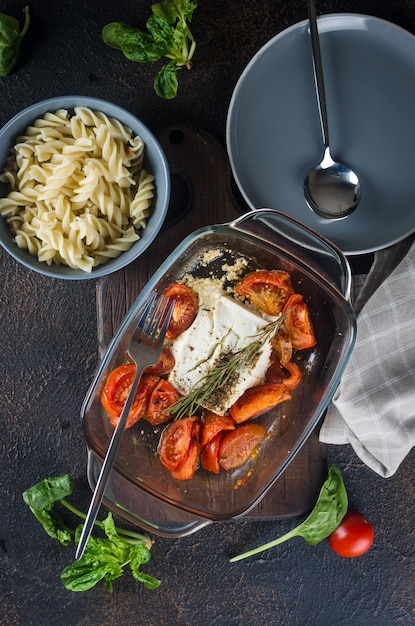 Ricetta virale pasta con Feta al forno e pomodori aglio ed erbe aromatiche