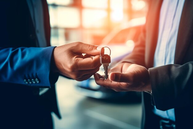 Ricevere le chiavi della nuova auto Con la mano in mano la chiave della macchina Con la mano con la chiave della auto