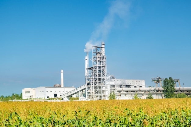 Rifiuti di inquinamento ambientale del paesaggio industriale della fabbrica di cemento Grandi tubi dell'industria industriale tubi di fabbrica rivestiti di calce e gesso