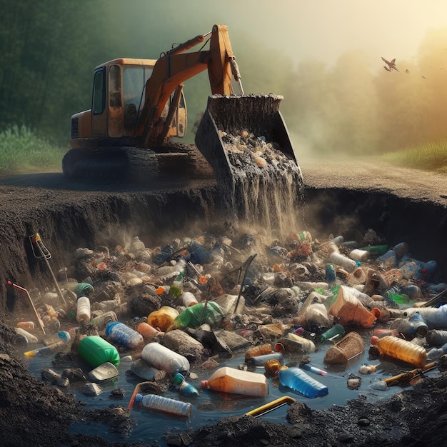 rifiuti di plastica e altri rifiuti nello smaltimento dei rifiuti urbani Save Planet problemi ambientali sfondo